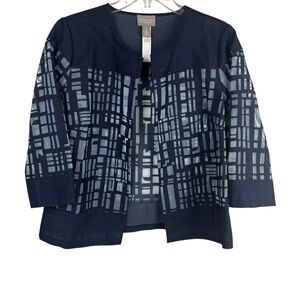 Chicos 1 (8-10) Open Front Jacket Cardigan Denim Windowpane Classic Work Career